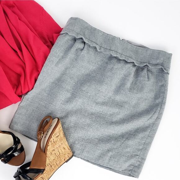 J. Crew Scallop Trim Mini Skirt Gray Wool Sz 4, Neutral Twee Preppy Skirt - Picture 1 of 5